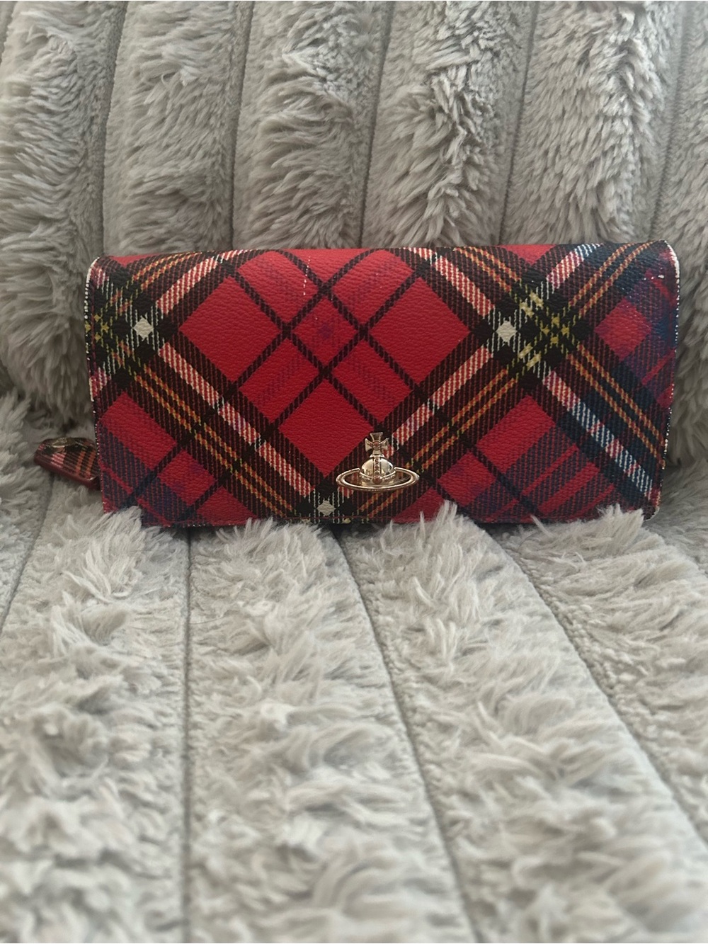Vivienne Westwood Red Tartan Plaid Orb Continental Long Wallet